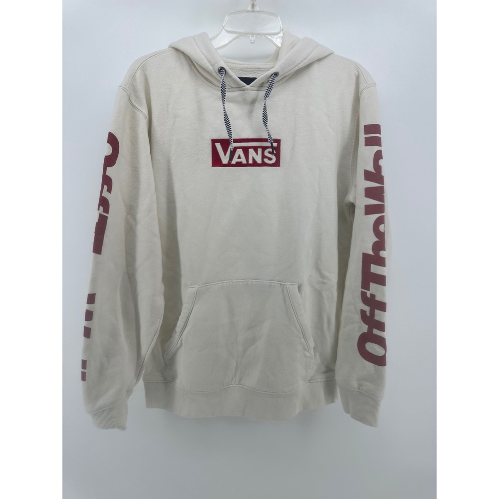 Vans Off The Wall Mens Small Cream Burgundy Graphic Logo Pullover Hoodie Skate